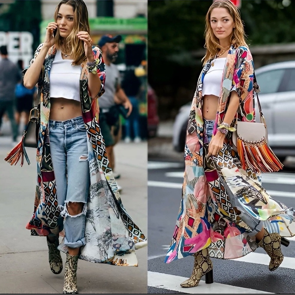 Multi-Color Patterned Duster Kimono - Picture 7 of 7
